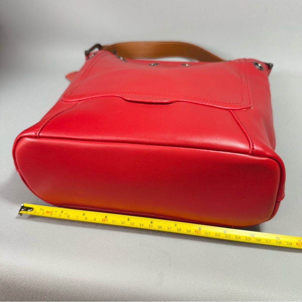 S-ZONE Red All Leather Bucket Tote Bag with Tan Handle and Metal Grommets - Picture 13 of 14